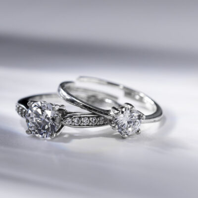 A selective focus closeup of a diamond rings
