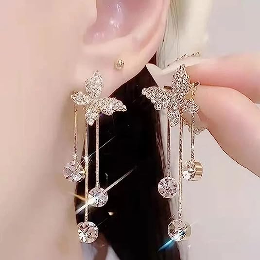Amazon.com: Xerling Extra Long Rhinestones Tassel Earrings Bridal Fringe  Chandelier Gold Statement Earrings for Women Sparkling Crystal Dangle Drop  Earrings for Girls (Gold) : Clothing, Shoes & Jewelry