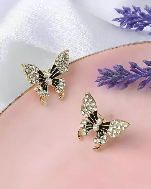 Buy OOMPH Gold Tone Black & Pink Butterfly Small Stud Earrings Online At  Best Price @ Tata CLiQ